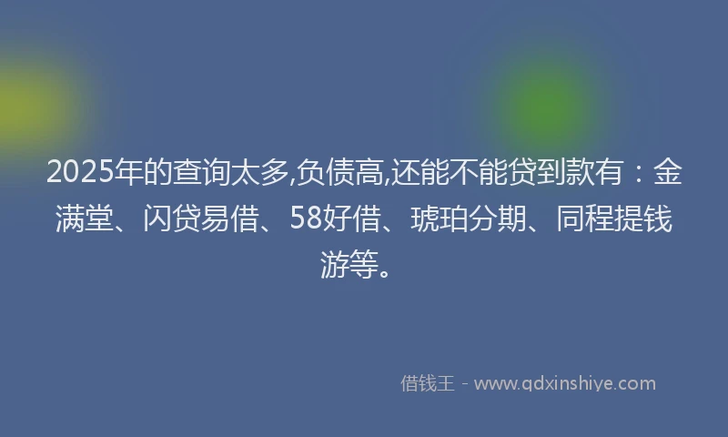 2025年的查询太多,负债高,还能不能贷到款有：金满堂、闪贷易借、58好借、琥珀分期、同程提钱游等。