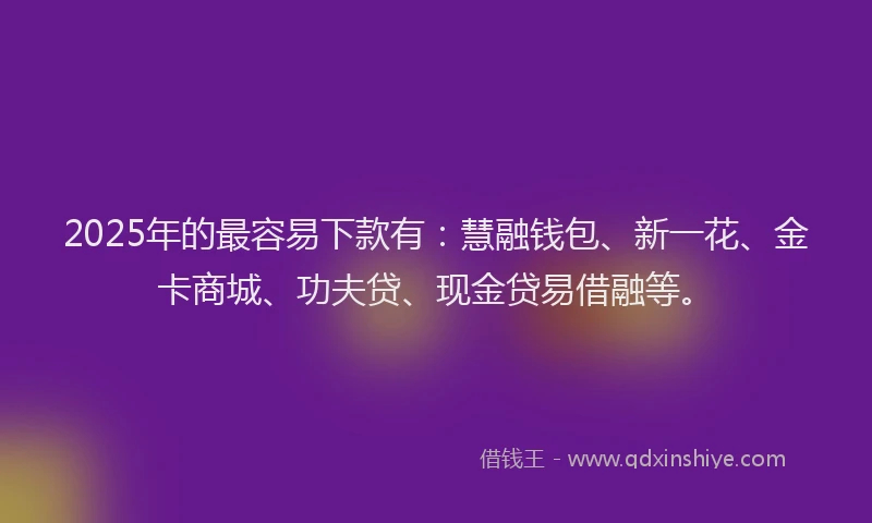 2025年的最容易下款有：慧融钱包、新一花、金卡商城、功夫贷、现金贷易借融等。