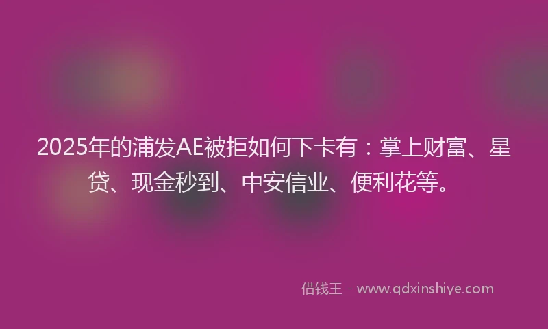 2025年的浦发AE被拒如何下卡有：掌上财富、星贷、现金秒到、中安信业、便利花等。