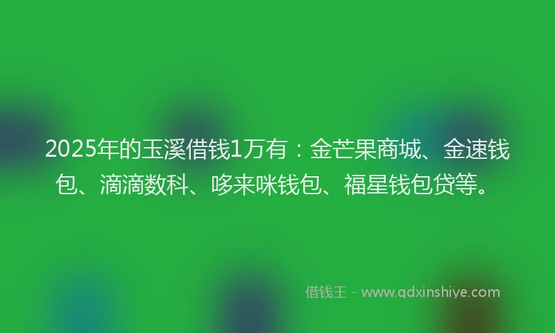 2025年的玉溪借钱1万有：金芒果商城、金速钱包、滴滴数科、哆来咪钱包、福星钱包贷等。