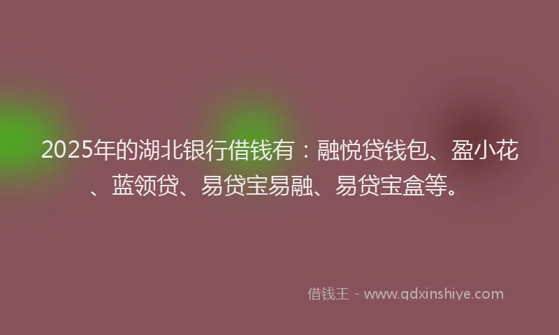 2025年的湖北银行借钱有：融悦贷钱包、盈小花、蓝领贷、易贷宝易融、易贷宝盒等。