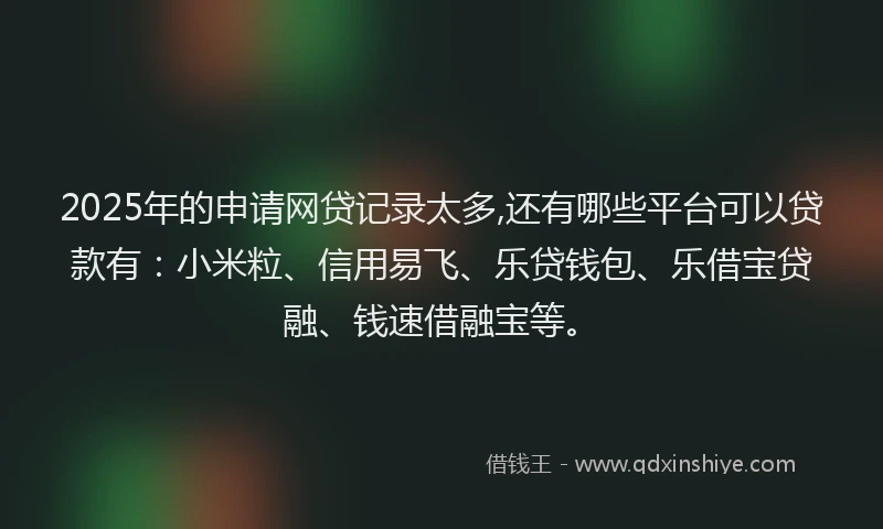 2025年的申请网贷记录太多,还有哪些平台可以贷款有：小米粒、信用易飞、乐贷钱包、乐借宝贷融、钱速借融宝等。