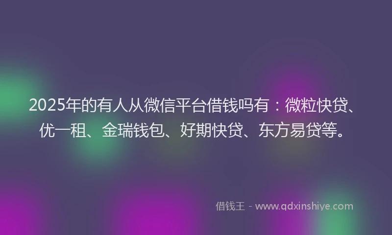 2025年的有人从微信平台借钱吗有：微粒快贷、优一租、金瑞钱包、好期快贷、东方易贷等。