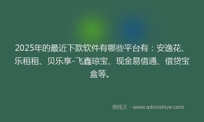 2025年的最近下款软件有哪些平台有：安逸花、乐租租、贝乐享-飞鑫琼宝、现金易借通、借贷宝盒等。