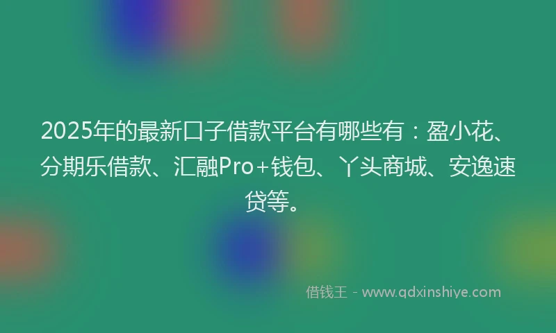 2025年的最新口子借款平台有哪些有：盈小花、分期乐借款、汇融Pro+钱包、丫头商城、安逸速贷等。