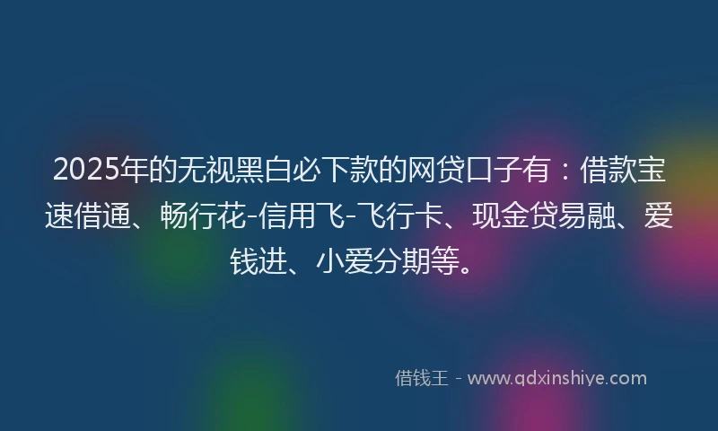 2025年的无视黑白必下款的网贷口子有：借款宝速借通、畅行花-信用飞-飞行卡、现金贷易融、爱钱进、小爱分期等。