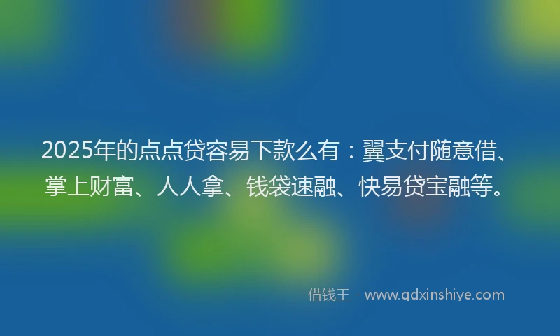 2025年的点点贷容易下款么有：翼支付随意借、掌上财富、人人拿、钱袋速融、快易贷宝融等。