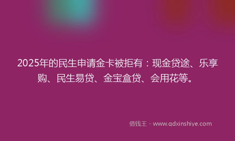 2025年的民生申请金卡被拒有：现金贷途、乐享购、民生易贷、金宝盒贷、会用花等。