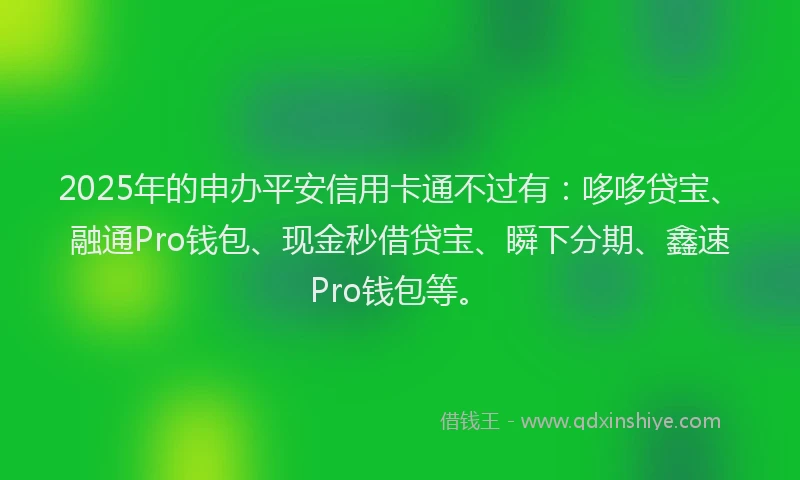 2025年的申办平安信用卡通不过有：哆哆贷宝、融通Pro钱包、现金秒借贷宝、瞬下分期、鑫速Pro钱包等。
