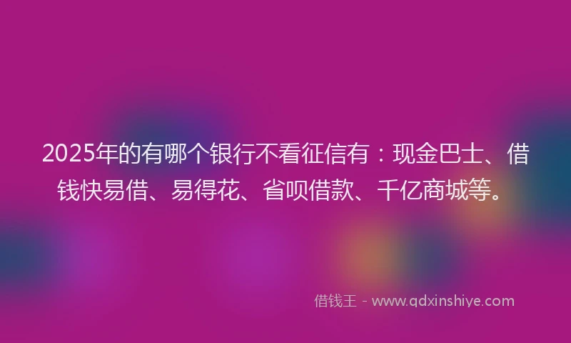 2025年的有哪个银行不看征信有：现金巴士、借钱快易借、易得花、省呗借款、千亿商城等。