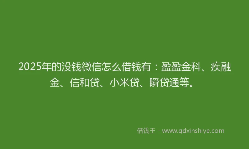 2025年的没钱微信怎么借钱有：盈盈金科、疾融金、信和贷、小米贷、瞬贷通等。