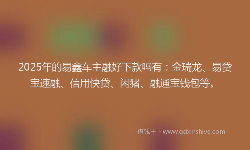2025年的易鑫车主融好下款吗有：金瑞龙、易贷宝速融、信用快贷、闲猪、融通宝钱包等。