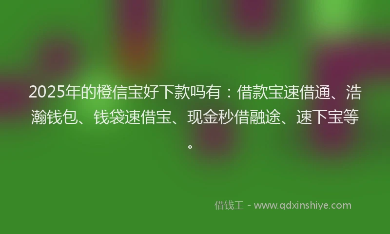 2025年的橙信宝好下款吗有：借款宝速借通、浩瀚钱包、钱袋速借宝、现金秒借融途、速下宝等。