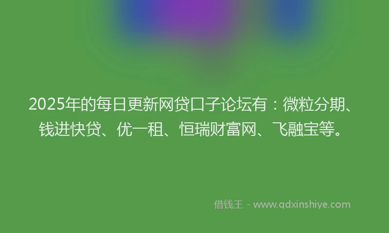 2025年的每日更新网贷口子论坛有：微粒分期、钱进快贷、优一租、恒瑞财富网、飞融宝等。