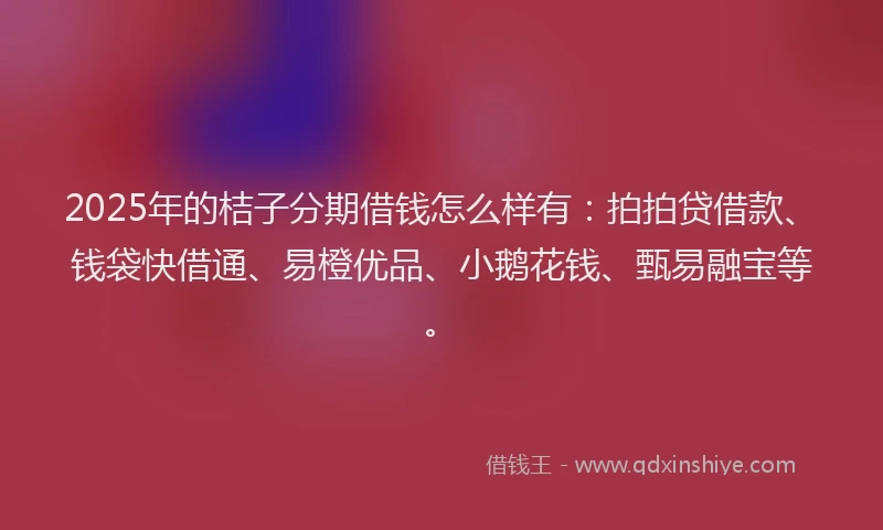 2025年的桔子分期借钱怎么样有：拍拍贷借款、钱袋快借通、易橙优品、小鹅花钱、甄易融宝等。