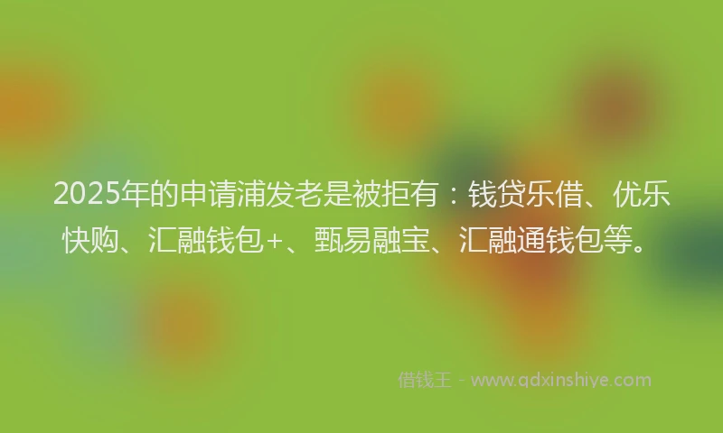 2025年的申请浦发老是被拒有：钱贷乐借、优乐快购、汇融钱包+、甄易融宝、汇融通钱包等。