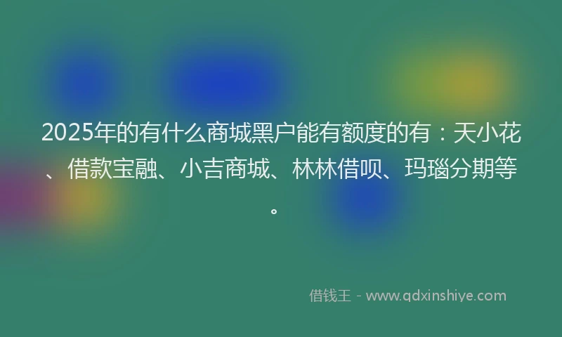 2025年的有什么商城黑户能有额度的有：天小花、借款宝融、小吉商城、林林借呗、玛瑙分期等。