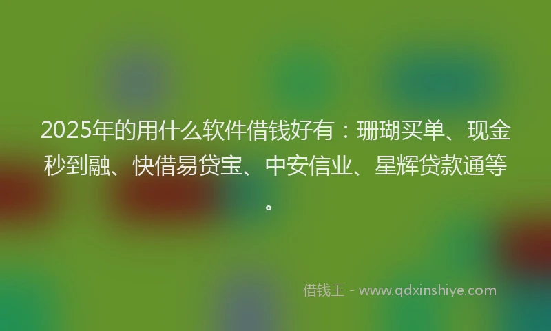 2025年的用什么软件借钱好有：珊瑚买单、现金秒到融、快借易贷宝、中安信业、星辉贷款通等。