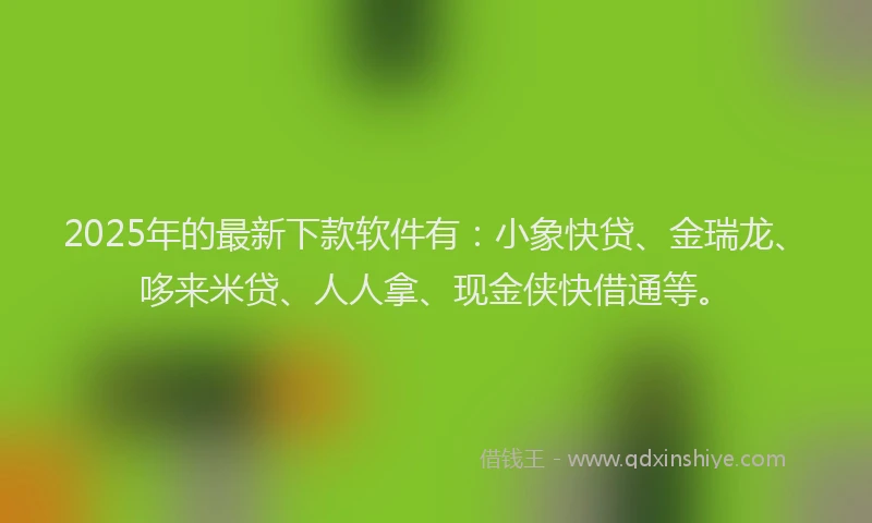 2025年的最新下款软件有：小象快贷、金瑞龙、哆来米贷、人人拿、现金侠快借通等。