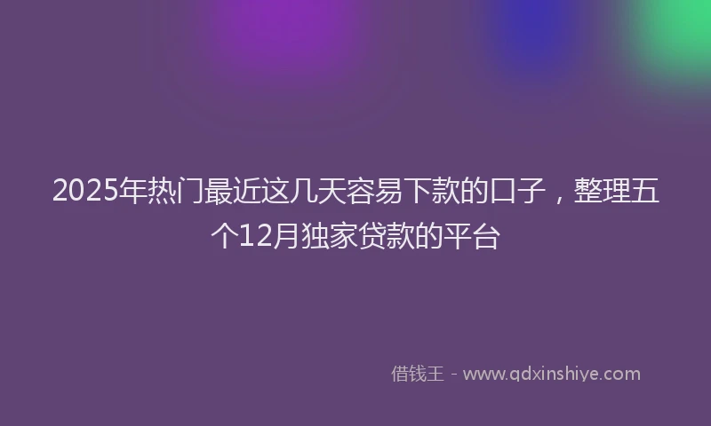 2025年热门最近这几天容易下款的口子，整理五个12月独家贷款的平台