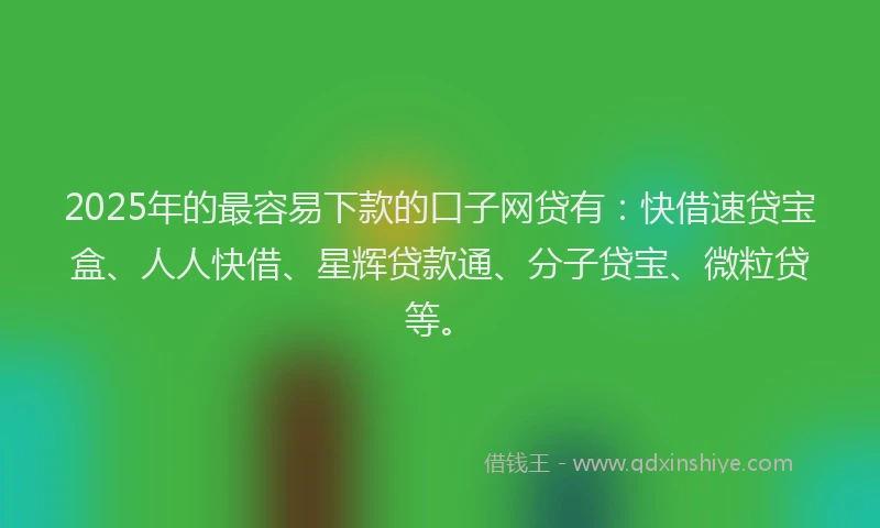 2025年的最容易下款的口子网贷有：快借速贷宝盒、人人快借、星辉贷款通、分子贷宝、微粒贷等。