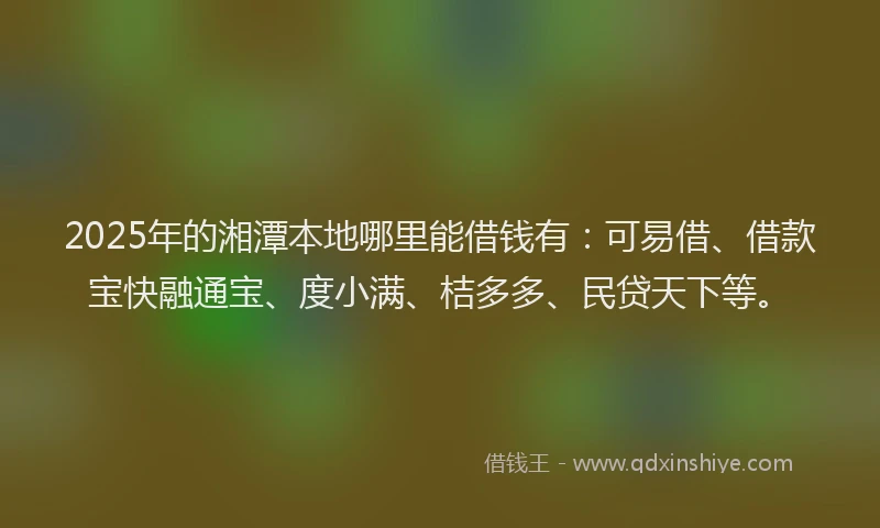 2025年的湘潭本地哪里能借钱有：可易借、借款宝快融通宝、度小满、桔多多、民贷天下等。