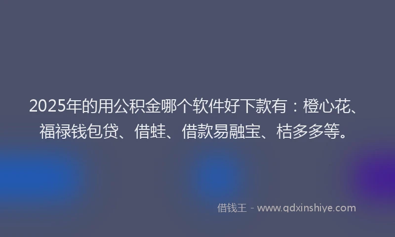 2025年的用公积金哪个软件好下款有：橙心花、福禄钱包贷、借蛙、借款易融宝、桔多多等。