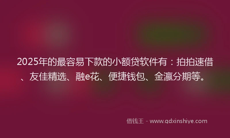 2025年的最容易下款的小额贷软件有：拍拍速借、友佳精选、融e花、便捷钱包、金瀛分期等。