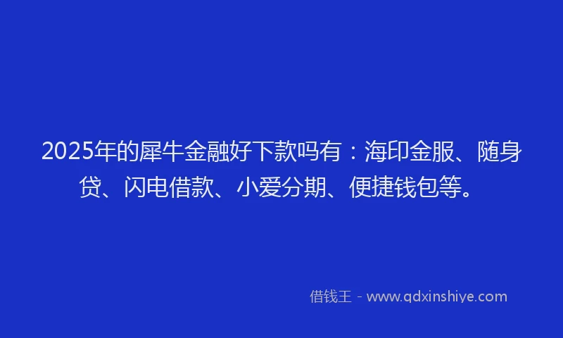 2025年的犀牛金融好下款吗有：海印金服、随身贷、闪电借款、小爱分期、便捷钱包等。