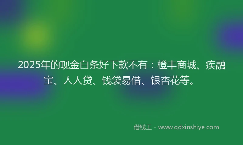 2025年的现金白条好下款不有：橙丰商城、疾融宝、人人贷、钱袋易借、银杏花等。