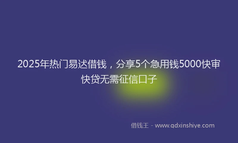 2025年热门易迖借钱，分享5个急用钱5000快审快贷无需征信口子