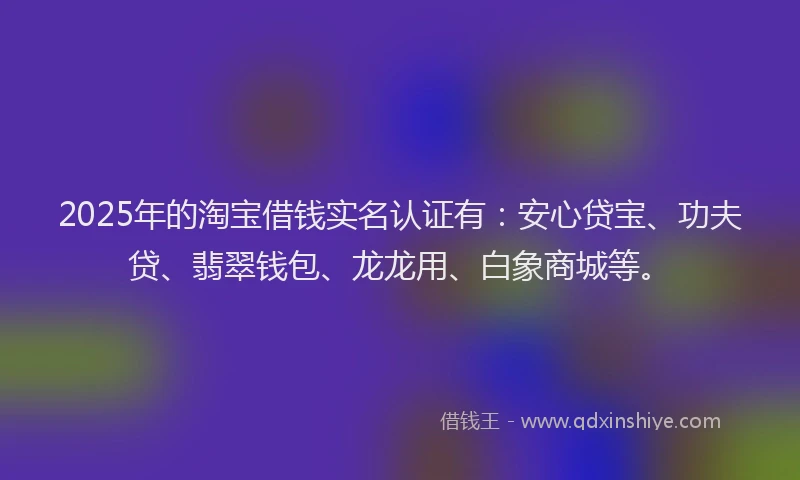 2025年的淘宝借钱实名认证有：安心贷宝、功夫贷、翡翠钱包、龙龙用、白象商城等。