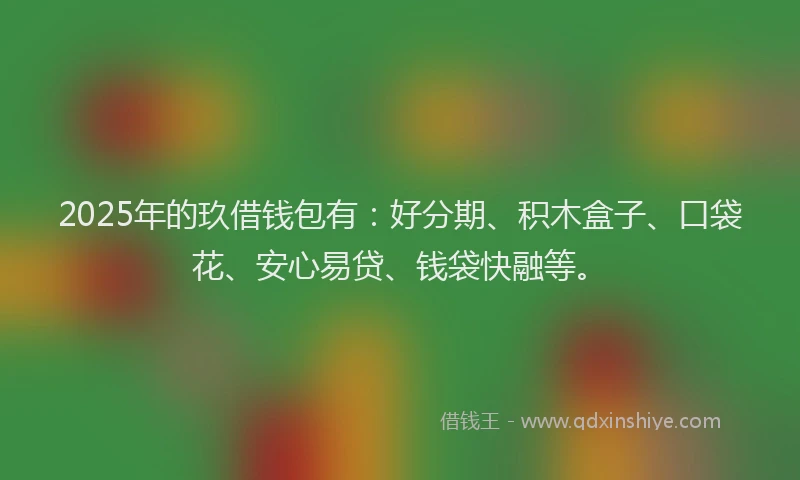 2025年的玖借钱包有：好分期、积木盒子、口袋花、安心易贷、钱袋快融等。
