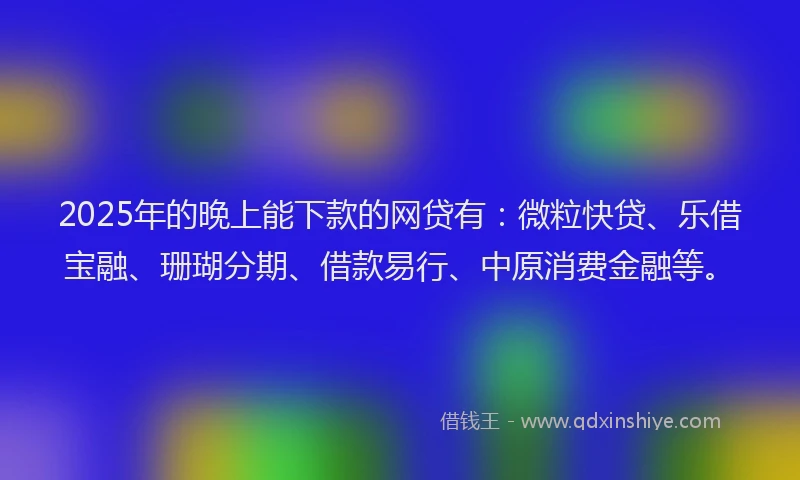 2025年的晚上能下款的网贷有：微粒快贷、乐借宝融、珊瑚分期、借款易行、中原消费金融等。