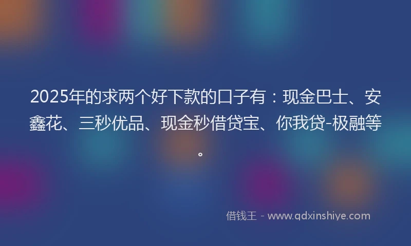 2025年的求两个好下款的口子有：现金巴士、安鑫花、三秒优品、现金秒借贷宝、你我贷-极融等。