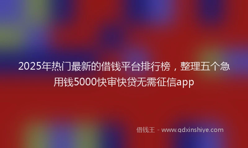 2025年热门最新的借钱平台排行榜，整理五个急用钱5000快审快贷无需征信app