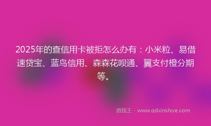 2025年的查信用卡被拒怎么办有：小米粒、易借速贷宝、蓝鸟信用、森森花呗通、翼支付橙分期等。