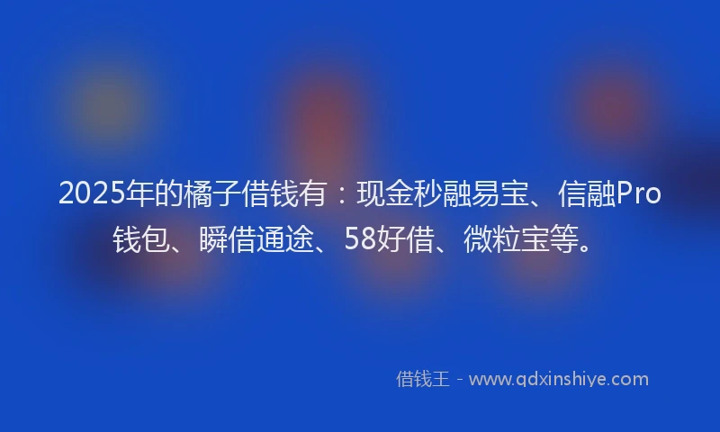 2025年的橘子借钱有：现金秒融易宝、信融Pro钱包、瞬借通途、58好借、微粒宝等。