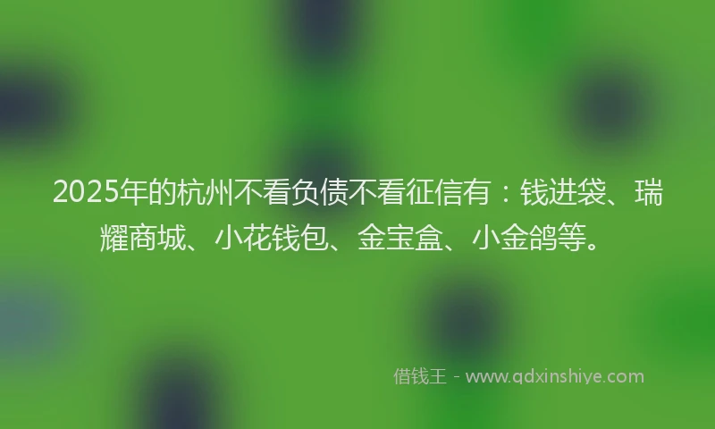 2025年的杭州不看负债不看征信有：钱进袋、瑞耀商城、小花钱包、金宝盒、小金鸽等。