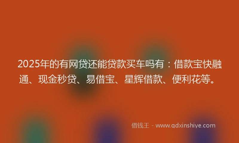 2025年的有网贷还能贷款买车吗有：借款宝快融通、现金秒贷、易借宝、星辉借款、便利花等。