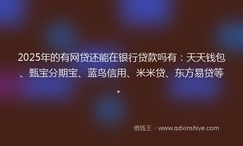 2025年的有网贷还能在银行贷款吗有：天天钱包、甄宝分期宝、蓝鸟信用、米米贷、东方易贷等。