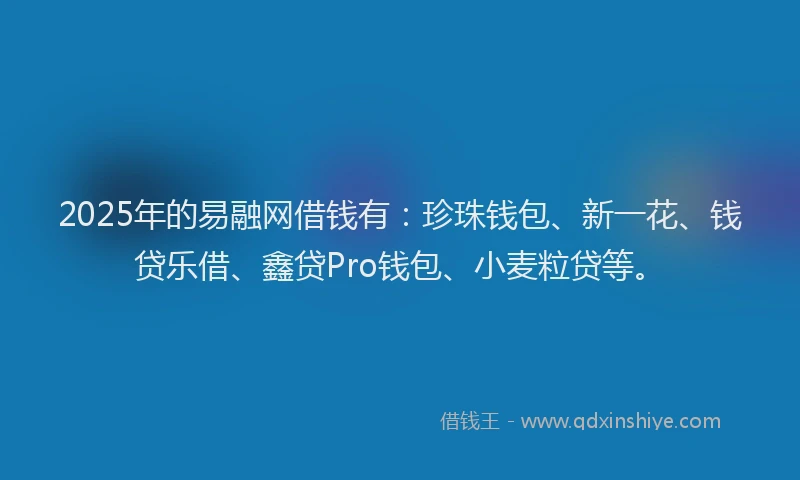 2025年的易融网借钱有：珍珠钱包、新一花、钱贷乐借、鑫贷Pro钱包、小麦粒贷等。