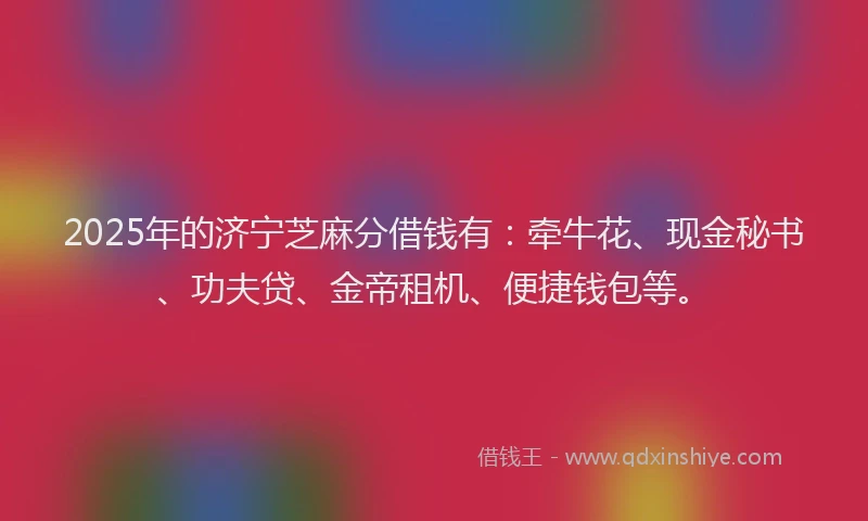 2025年的济宁芝麻分借钱有：牵牛花、现金秘书、功夫贷、金帝租机、便捷钱包等。