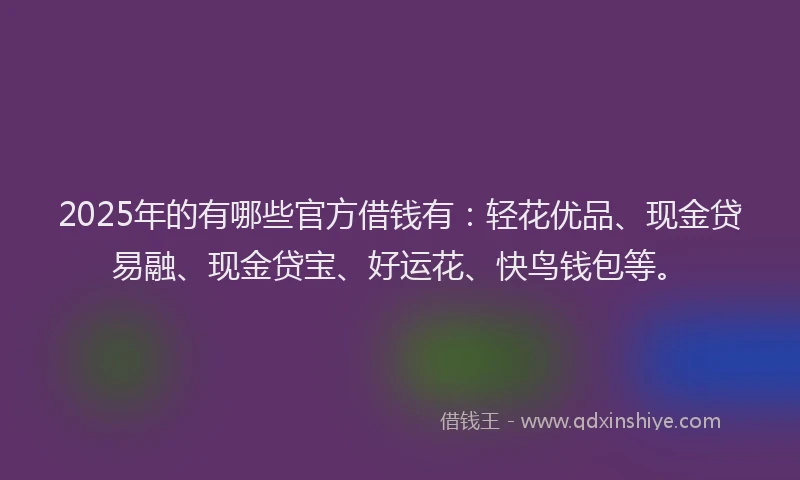 2025年的有哪些官方借钱有：轻花优品、现金贷易融、现金贷宝、好运花、快鸟钱包等。