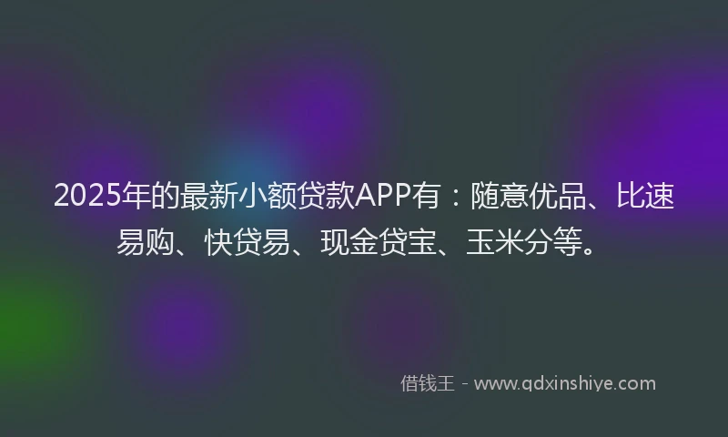 2025年的最新小额贷款APP有：随意优品、比速易购、快贷易、现金贷宝、玉米分等。