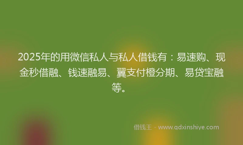 2025年的用微信私人与私人借钱有：易速购、现金秒借融、钱速融易、翼支付橙分期、易贷宝融等。
