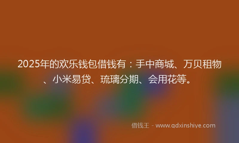 2025年的欢乐钱包借钱有：手中商城、万贝租物、小米易贷、琉璃分期、会用花等。