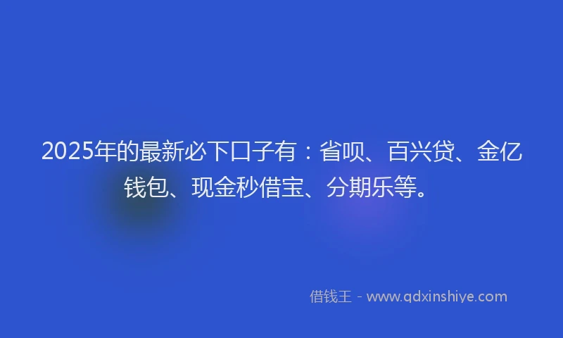 2025年的最新必下口子有：省呗、百兴贷、金亿钱包、现金秒借宝、分期乐等。