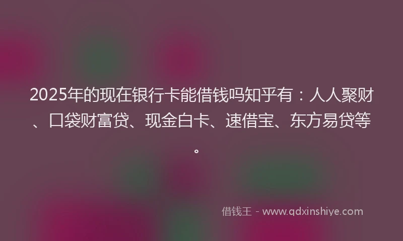 2025年的现在银行卡能借钱吗知乎有：人人聚财、口袋财富贷、现金白卡、速借宝、东方易贷等。