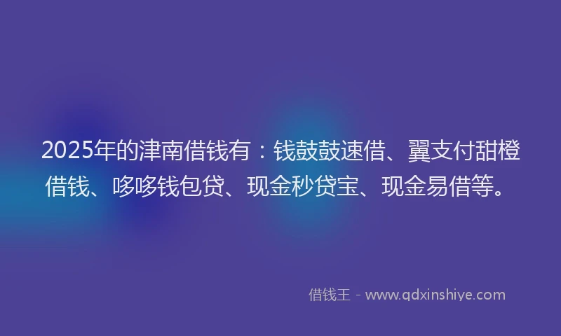 2025年的津南借钱有：钱鼓鼓速借、翼支付甜橙借钱、哆哆钱包贷、现金秒贷宝、现金易借等。